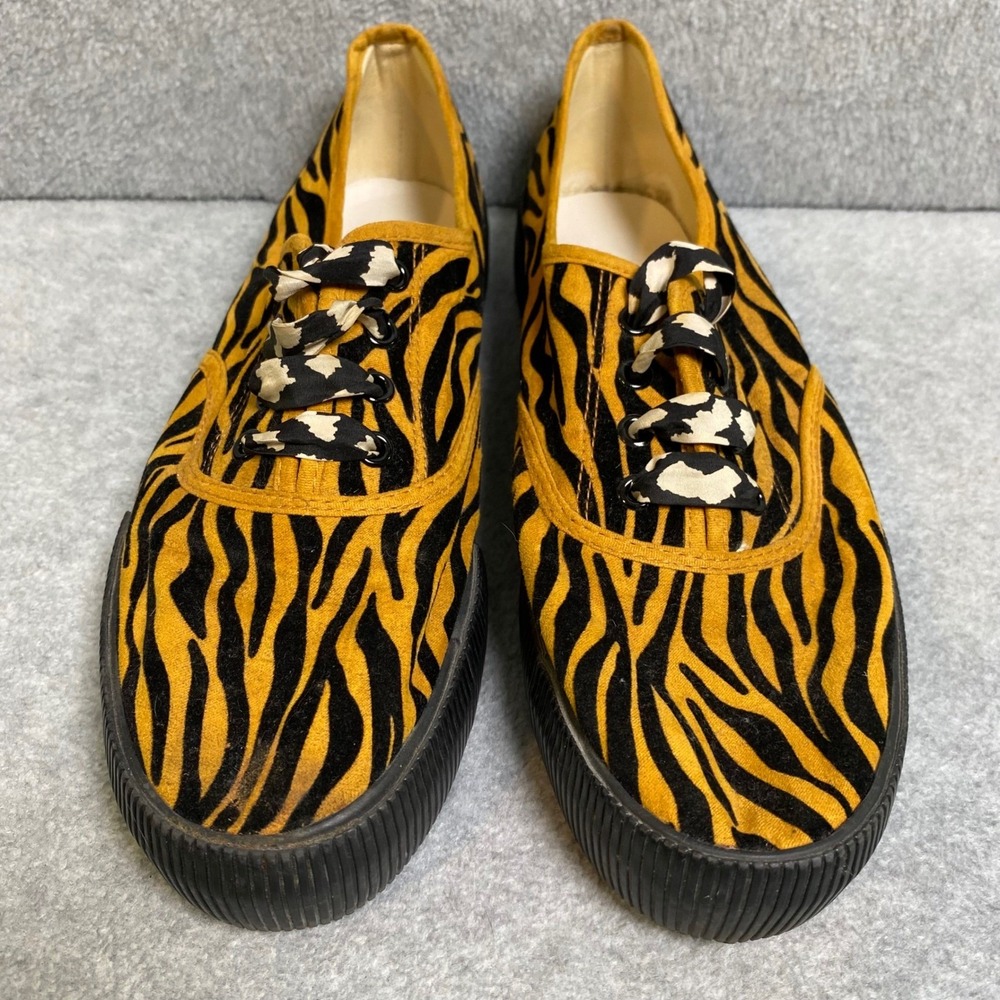 Monki Zebra Print Platform Sneaker‎ Women's Size 9 Yellow Black Animal Lace FLAW